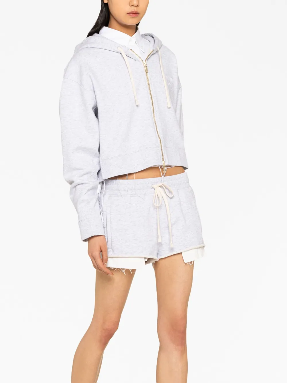 MIU MIU LOGO-EMBROIDERED FLEECE HOODIE