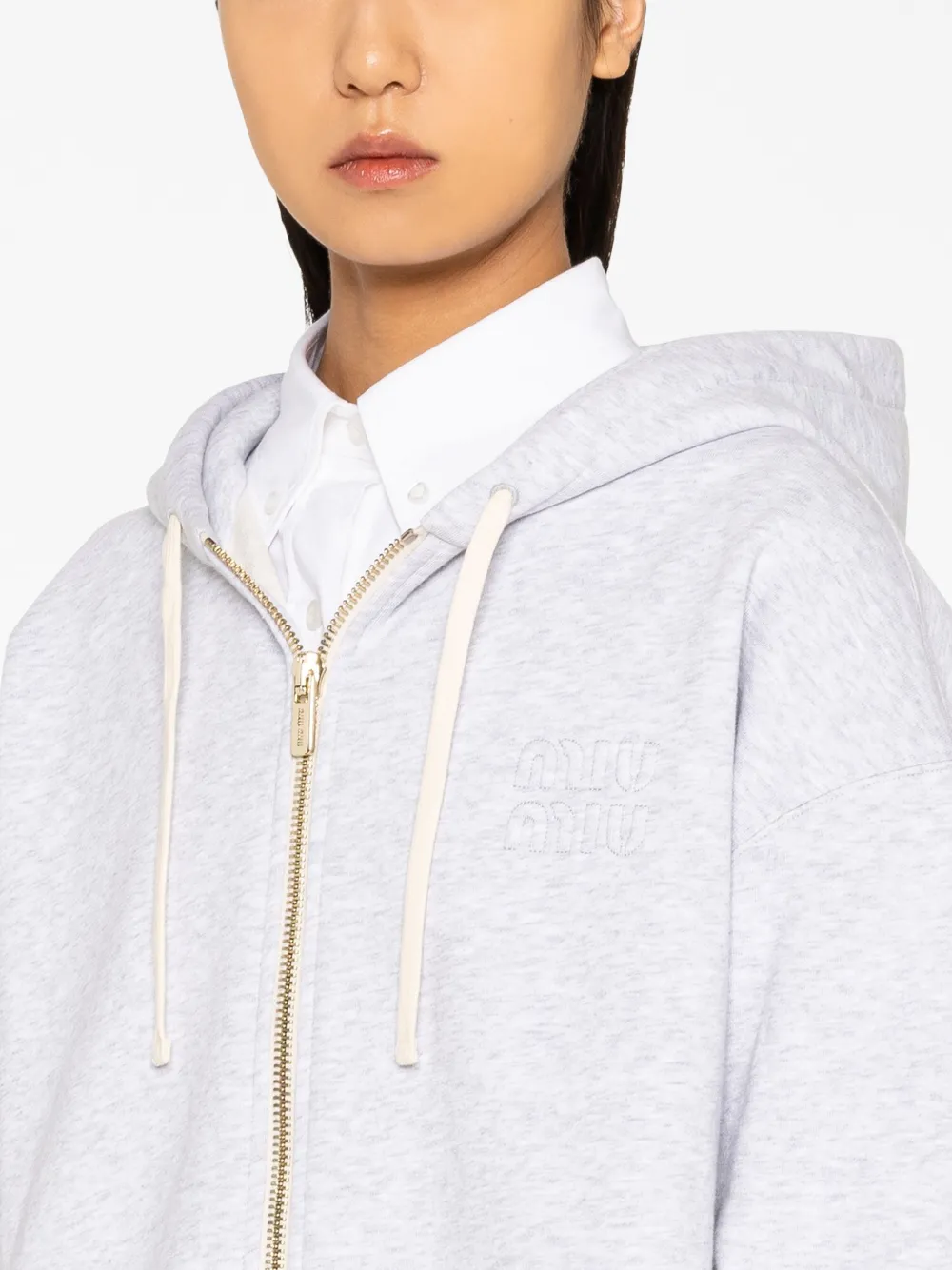 MIU MIU LOGO-EMBROIDERED FLEECE HOODIE