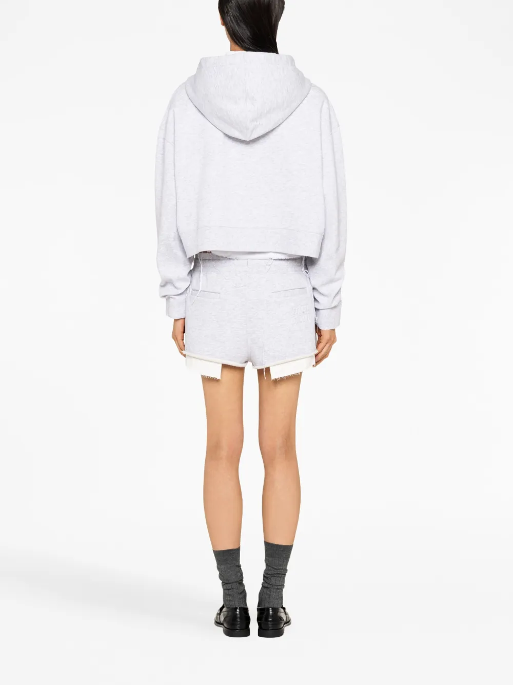 MIU MIU LOGO-EMBROIDERED FLEECE HOODIE