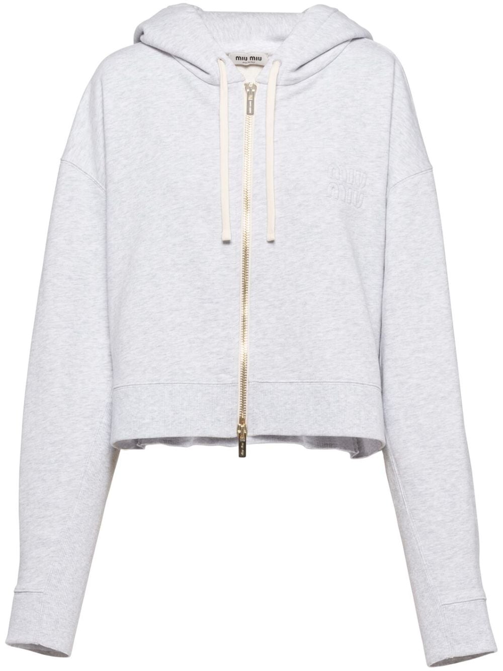 Miu Miu Logo-embroidered Fleece Hoodie In Grey