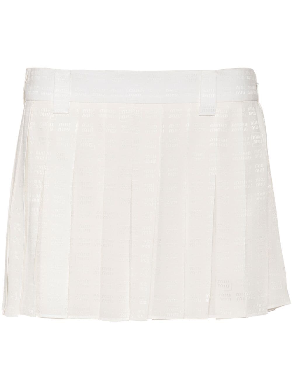 Image 1 of Miu Miu falda corta con diseño plisado y logo en jacquard