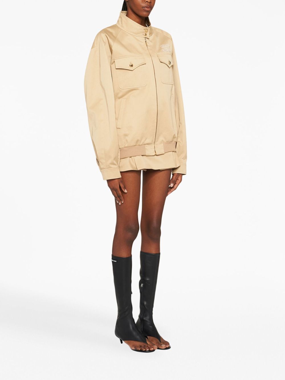 Shop Miu Miu Logo-appliqué Cotton Jacket In Neutrals