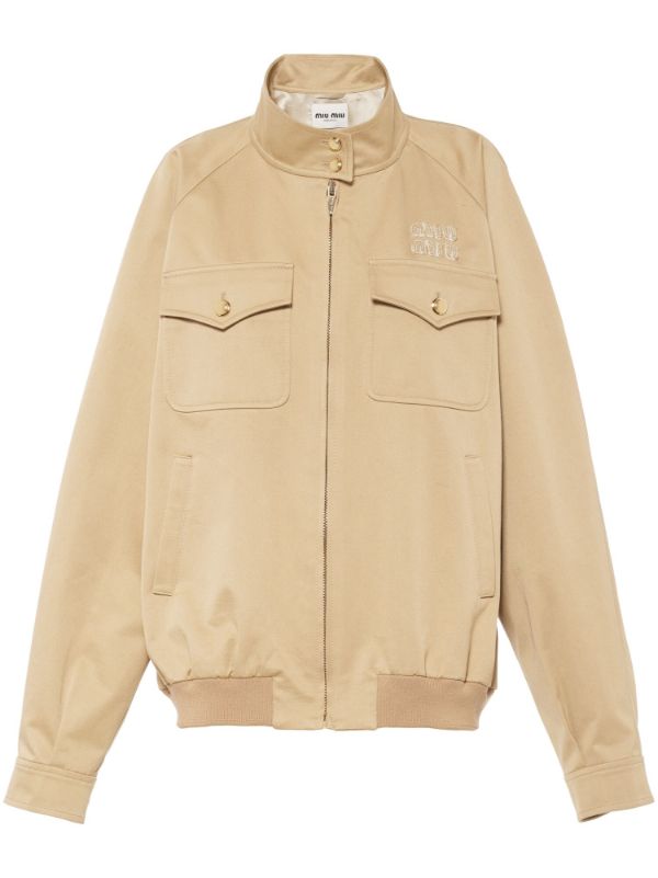 Miu Miu logo-appliqué Cotton Jacket | Neutrals | FARFETCH HK