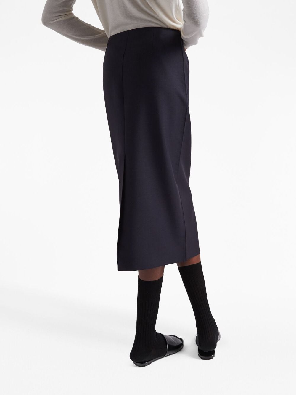 Shop Prada Wool-mohair Midi Skirt In Blue