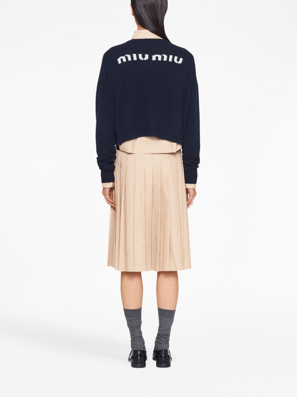 Shop Miu Miu Logo-jacquard Pleated Skirt In Neutrals