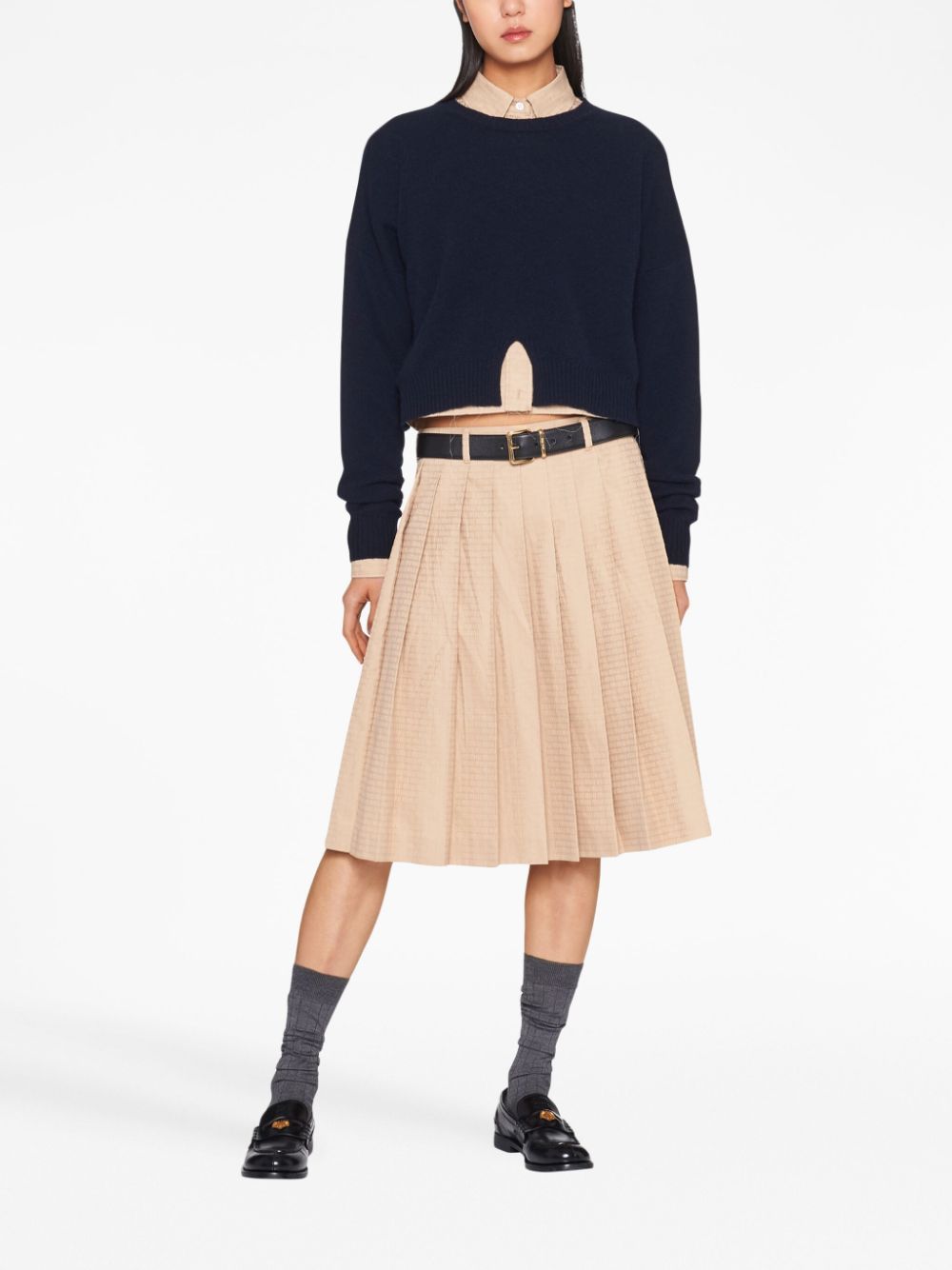 Shop Miu Miu Logo-jacquard Pleated Skirt In Neutrals