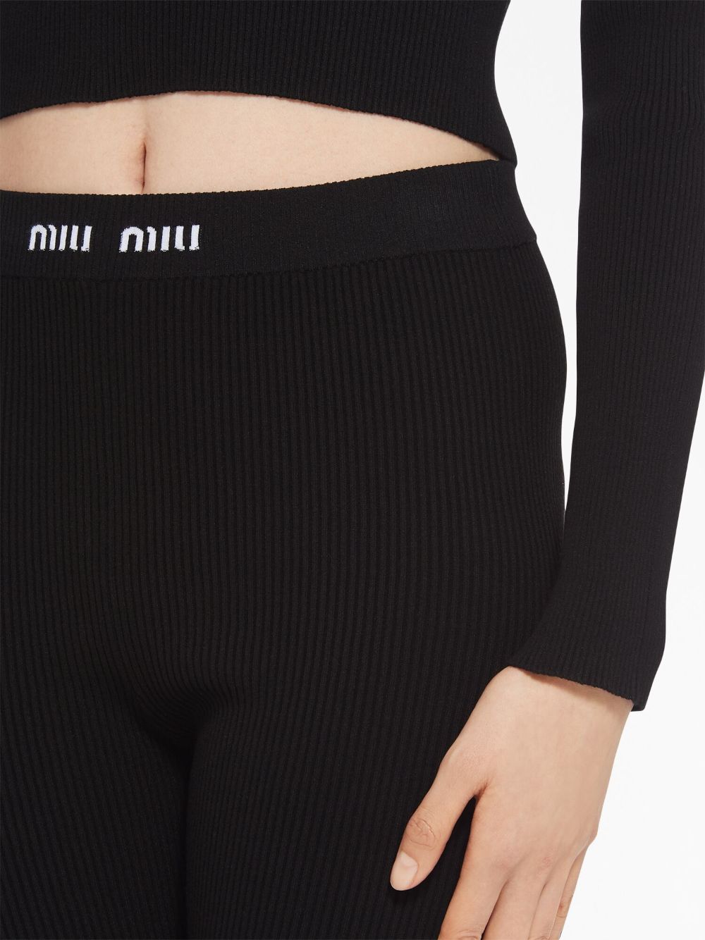 Miu Miu Logo-patch Layered Silk Leggings In Black