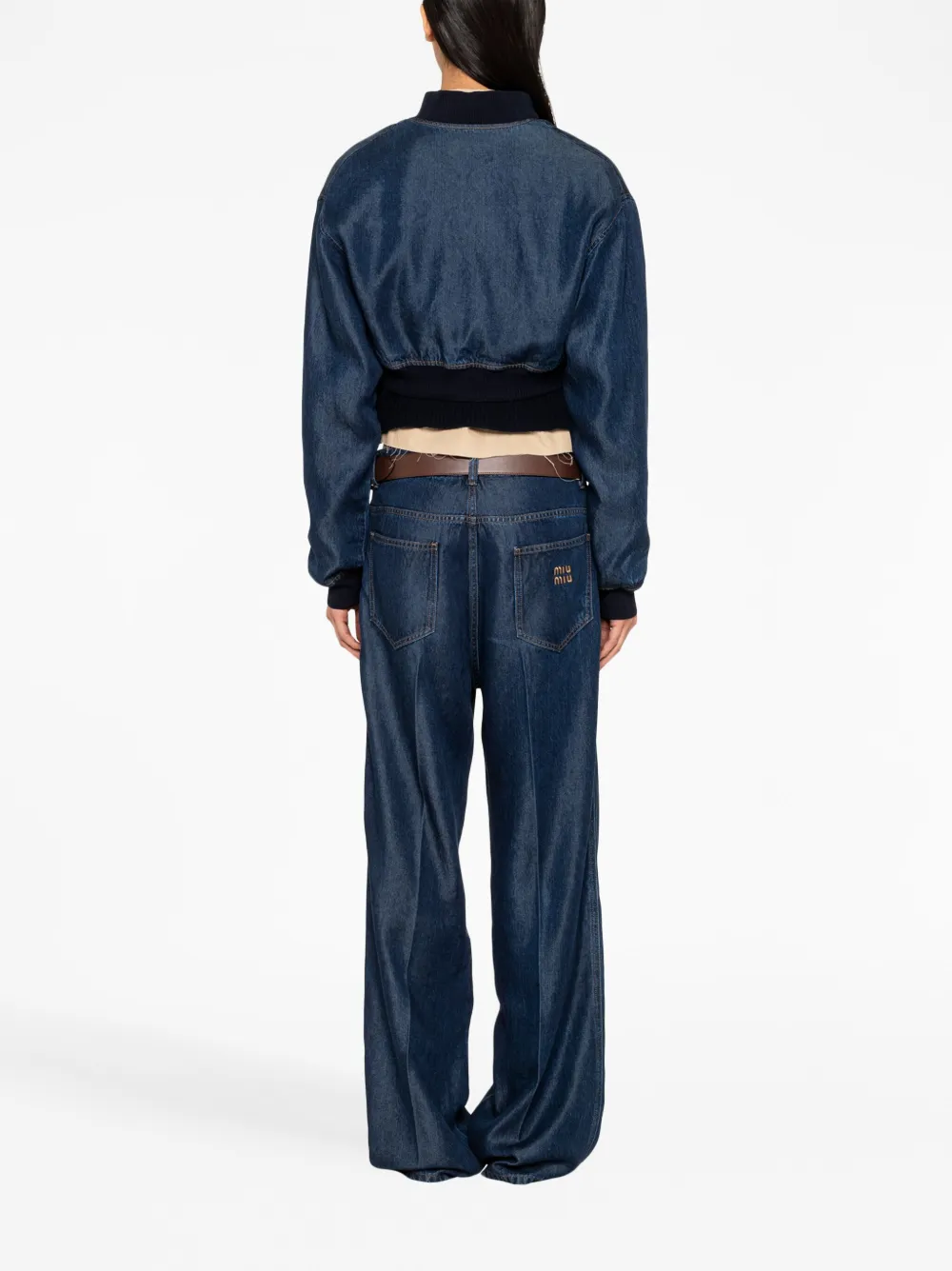 Miu Miu Embroidered-logo Denim Blouson Jacket In Blue
