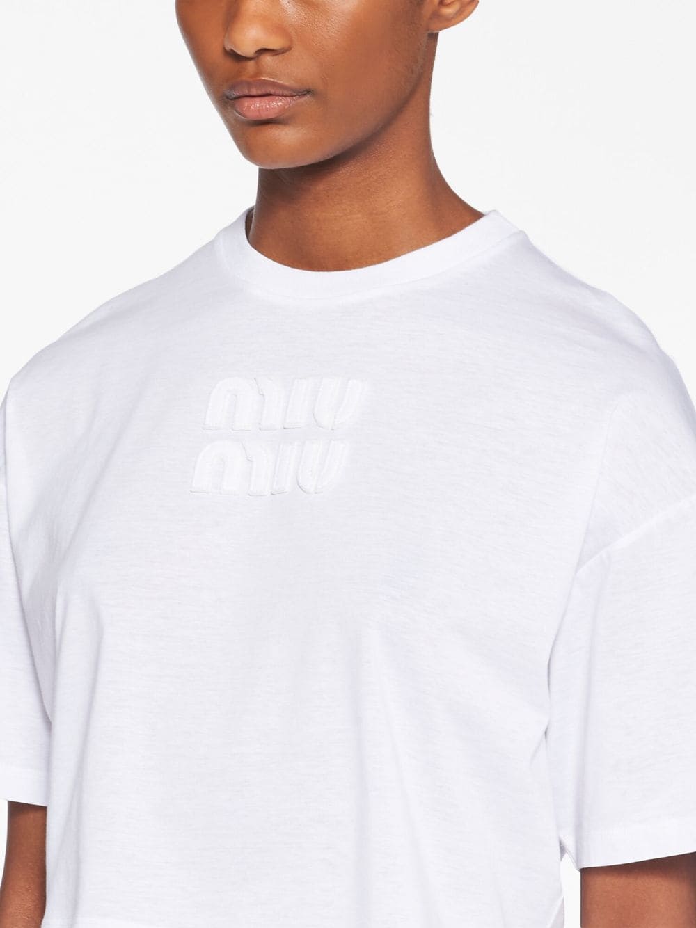Shop Miu Miu Embroidered-logo Cotton T-shirt In White