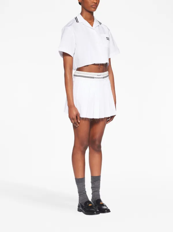 Miu Miu logo-print Poplin Shirt | White | FARFETCH