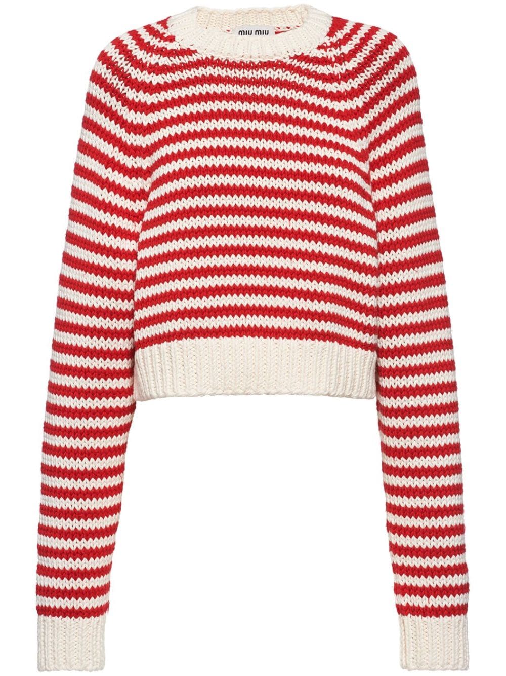 Miu Miu Stripe-print Knitted Jumper In Red