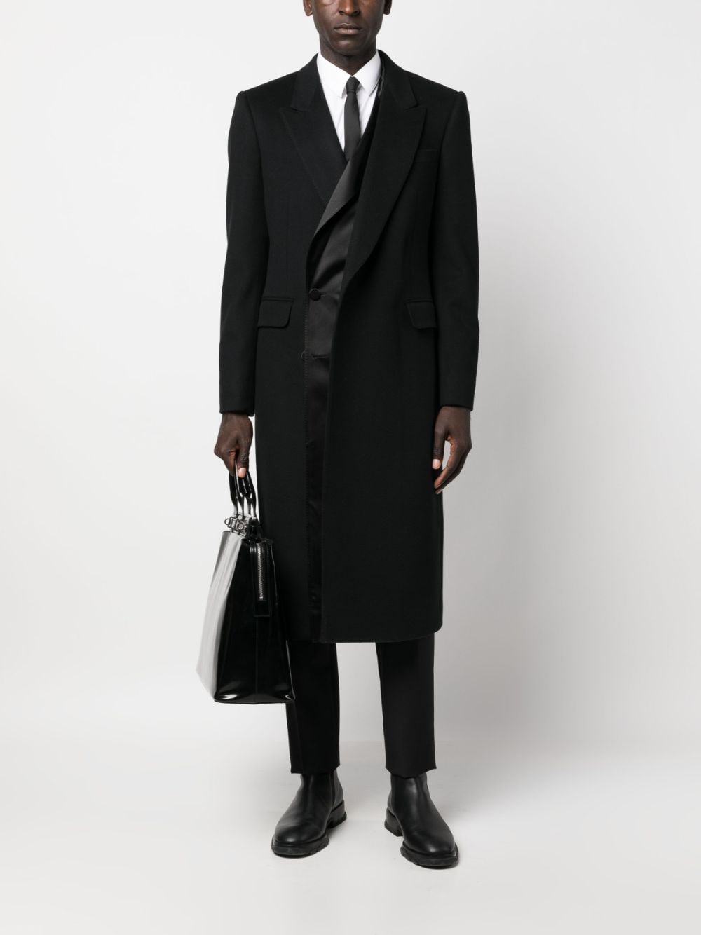 Shop Alexander Mcqueen Layered Single-breasted Coat In Black