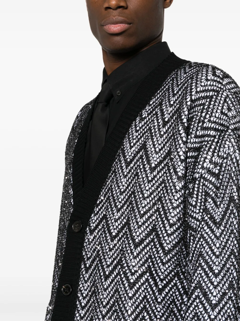 Shop Missoni Zigzag Sequin-embellished Cardigan In Black