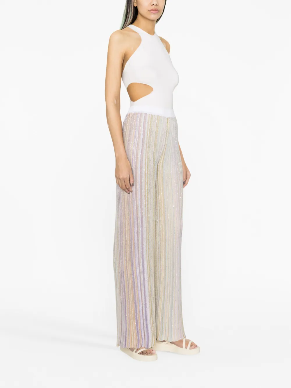 Shop Missoni Sequin-embellished Wide-leg Trousers In White