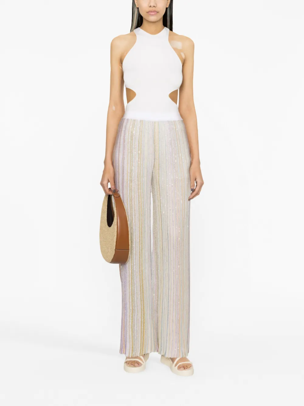 Shop Missoni Sequin-embellished Wide-leg Trousers In White