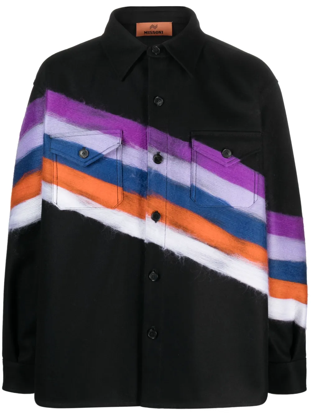 Missoni brushed-effect striped shirt jacket | Black | Image 1