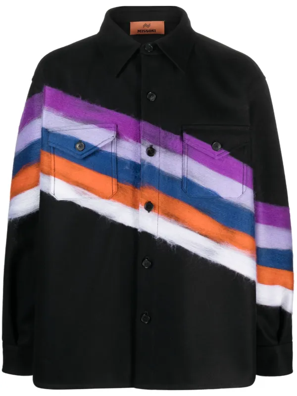 Missoni Brushed-effect Striped Shirt Jacket in Black