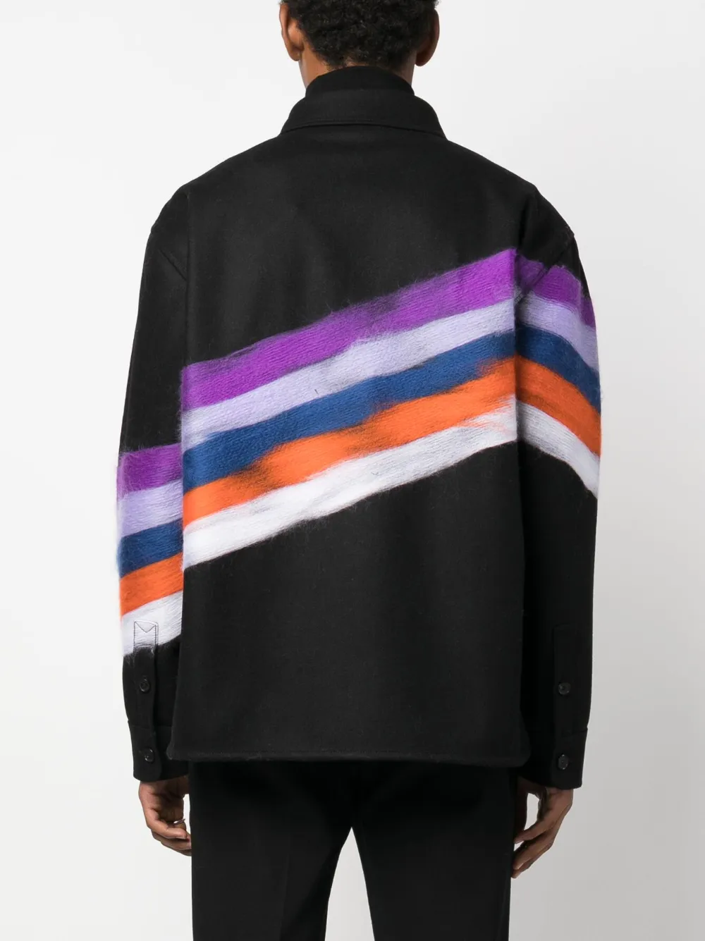 brushed-effect striped shirt jacket
