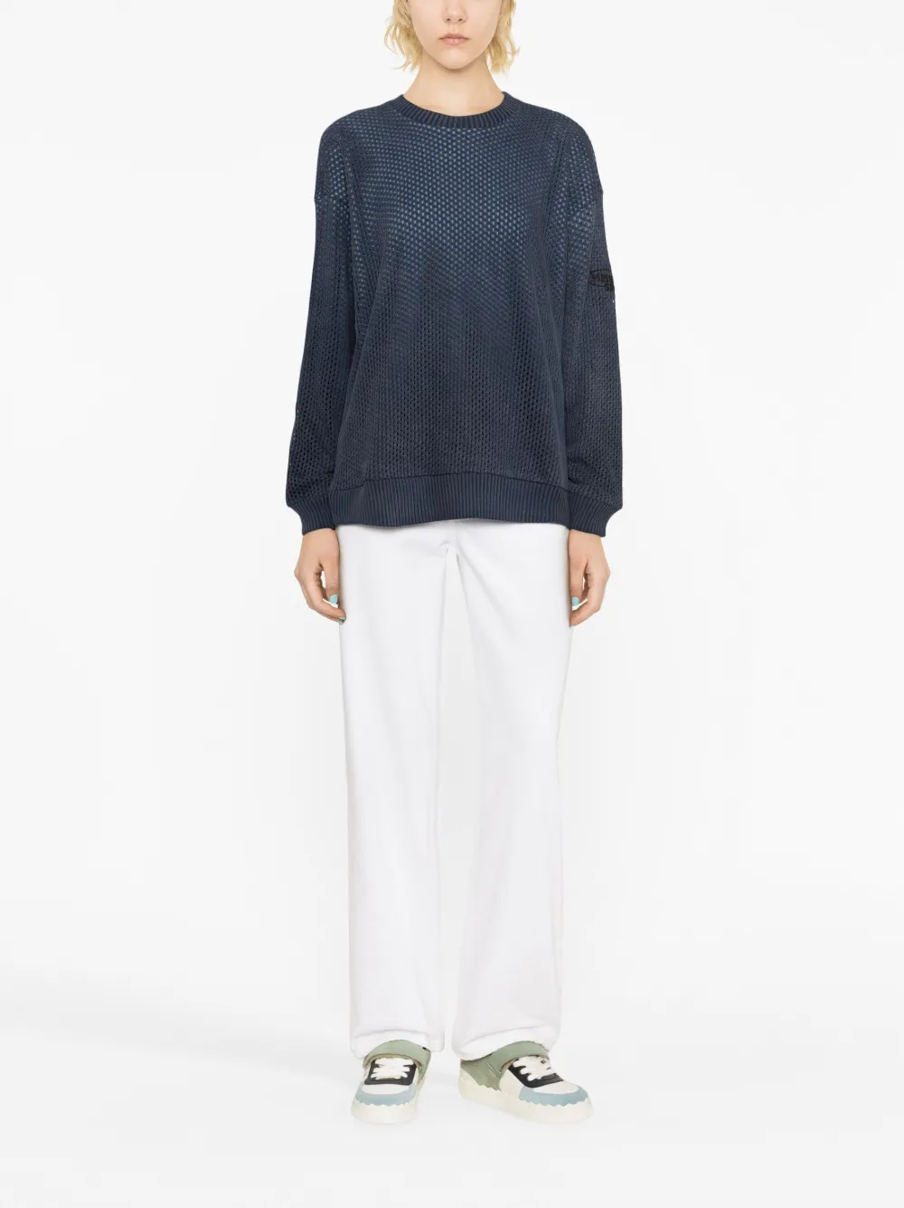 Missoni long-sleeve open-knit cotton jumper - Blauw
