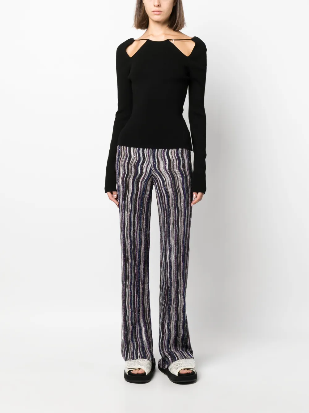Missoni zigzag sequined flared trousers - Zwart