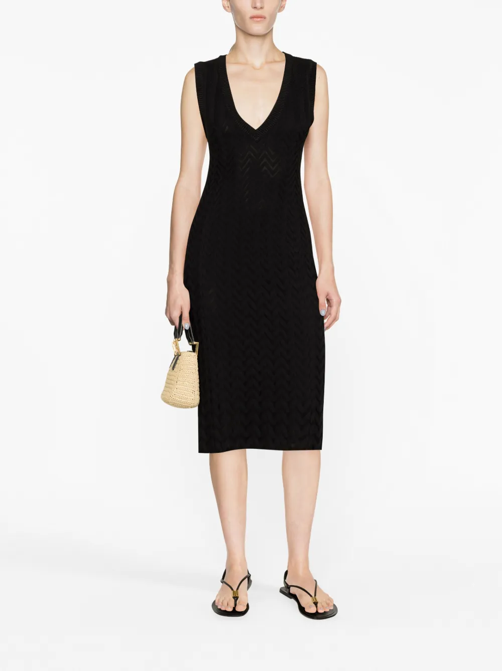 Shop Missoni Zigzag-knit Midi Dress In Black