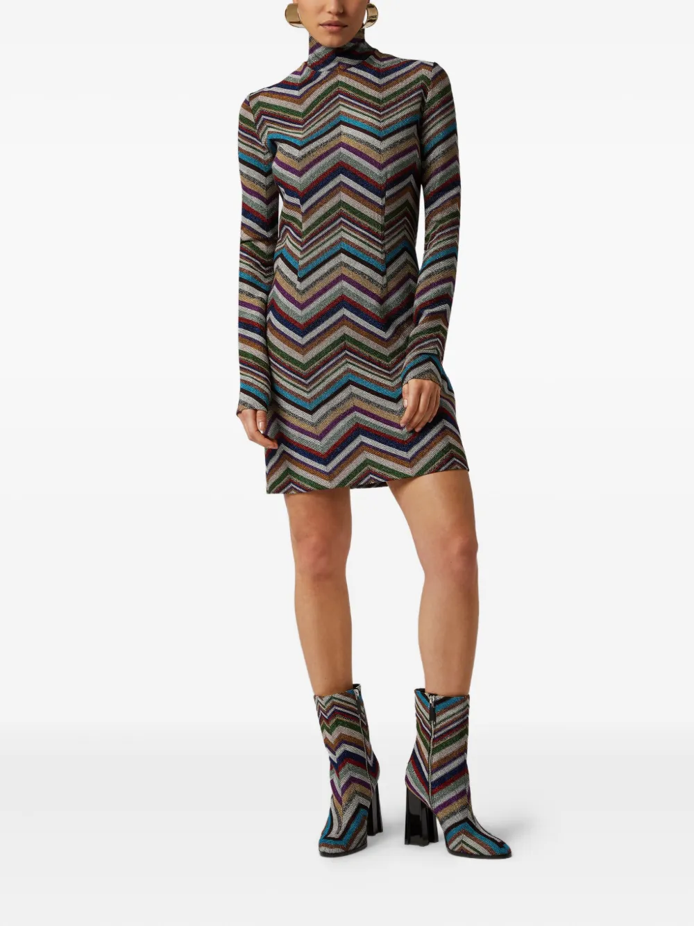 Missoni chevron-pattern turtleneck dress Zwart