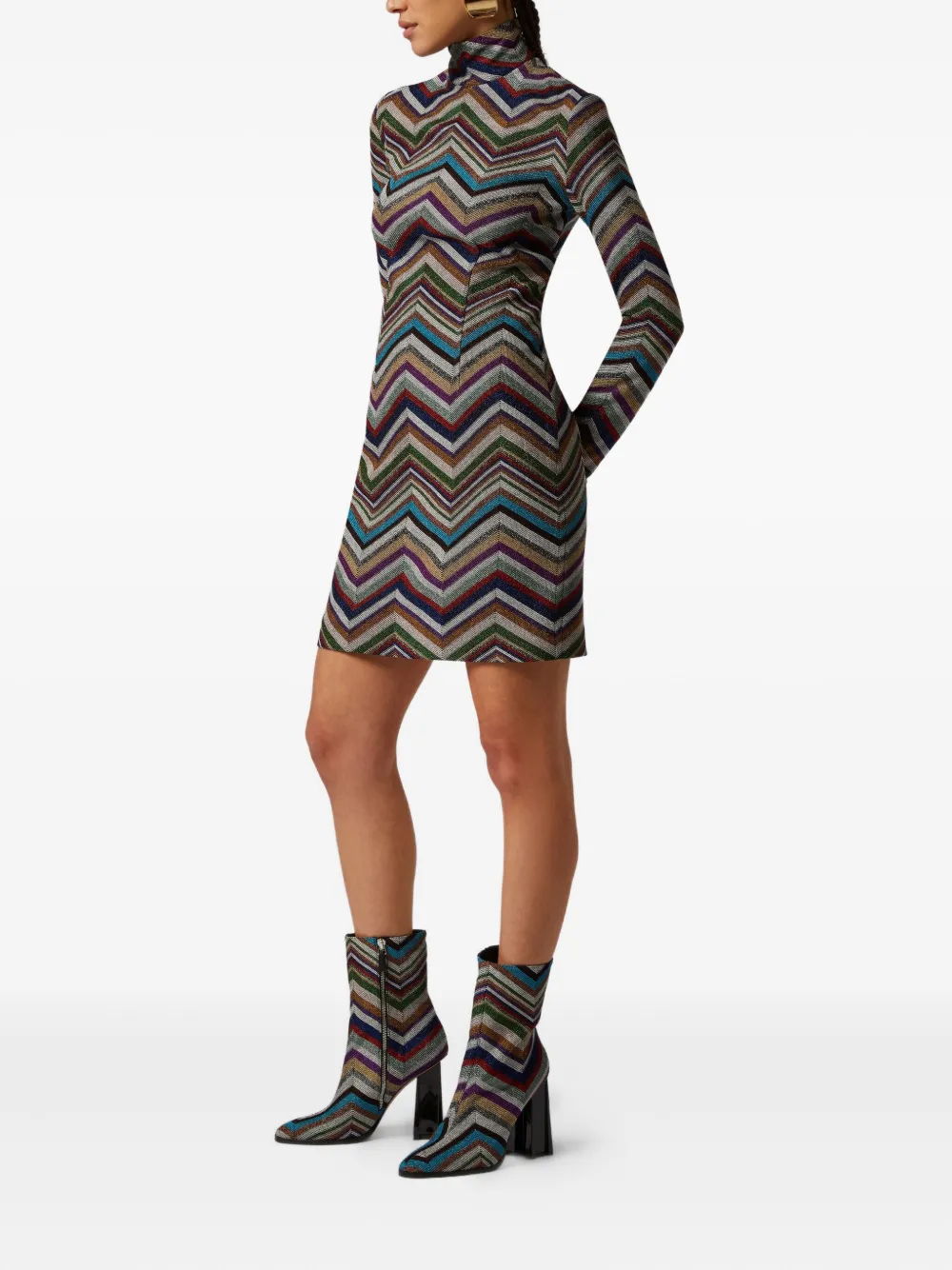 Missoni chevron-pattern turtleneck dress Zwart