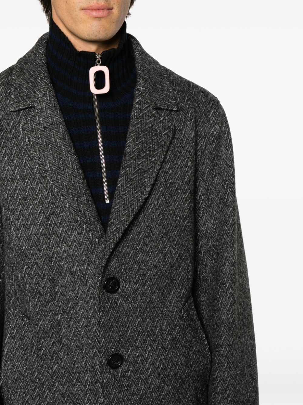 Shop Missoni Zigzag Single-breasted Wool Coat In Grey