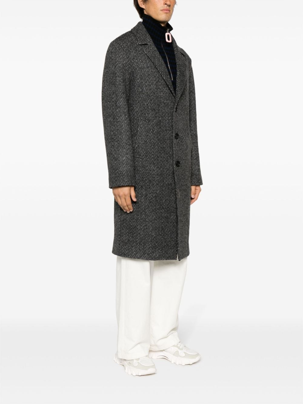 Shop Missoni Zigzag Single-breasted Wool Coat In Grey