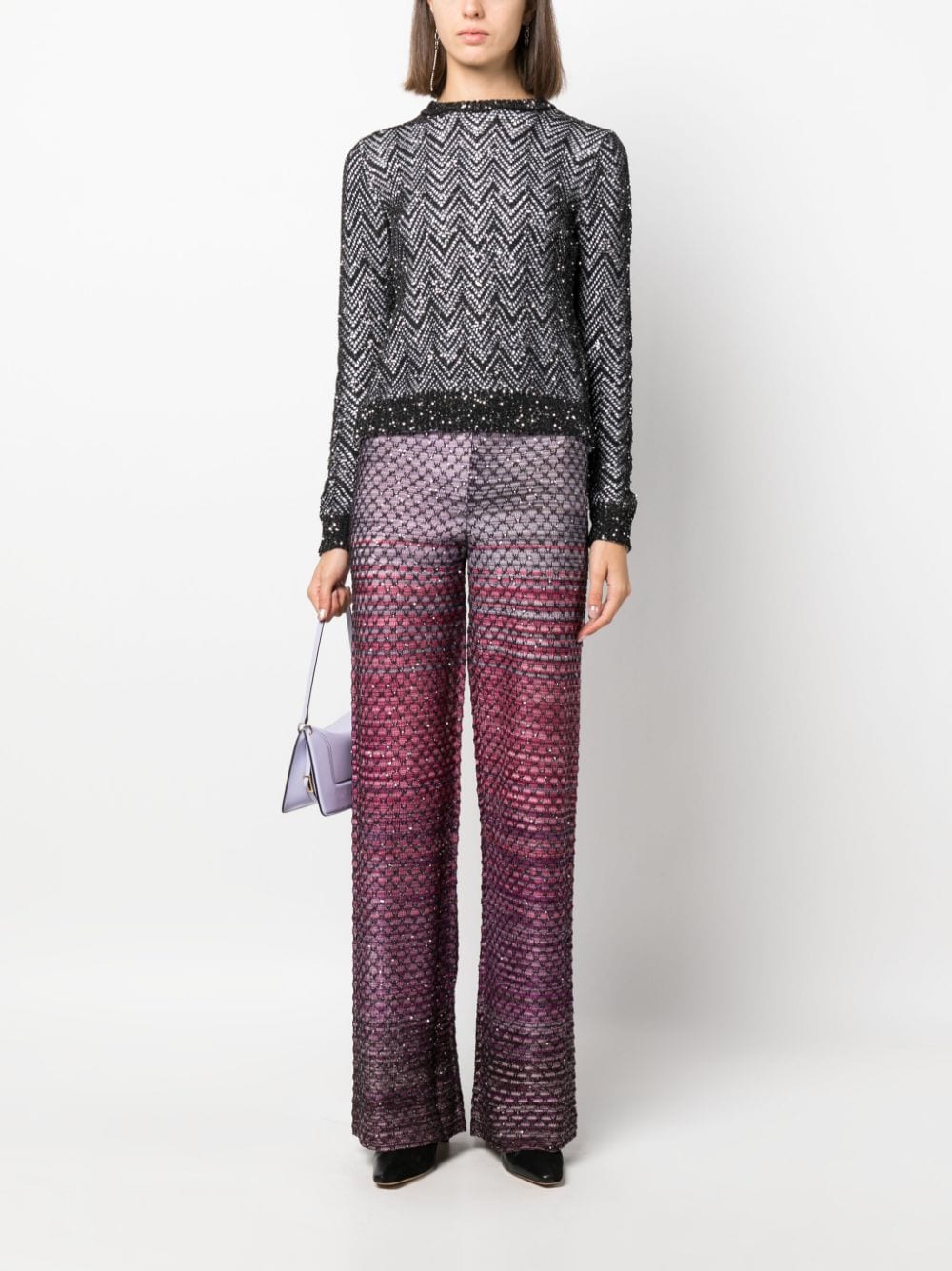 Shop Missoni Sequinned Straight-leg Pants In Purple