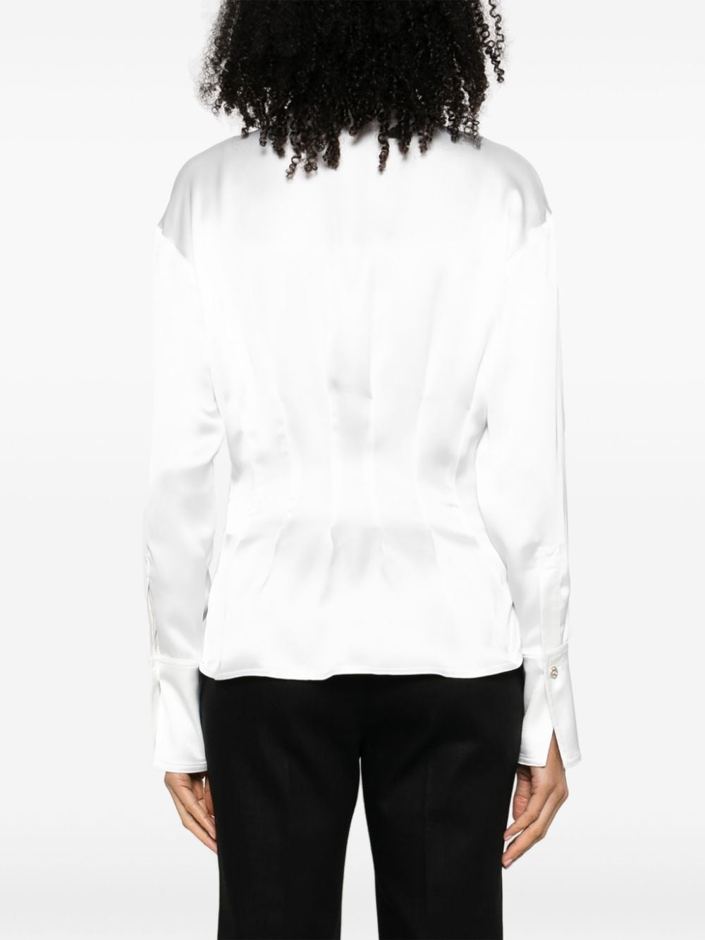 Shop Genny Satin Button-up Shirt In White