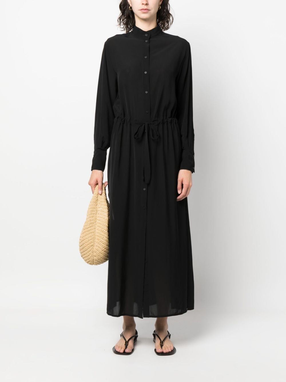 Fisico band-collar midi shirtdress - Zwart