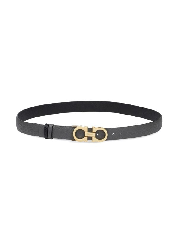 FERRAGAMO: Reversible Gancini belt in grained leather - Black