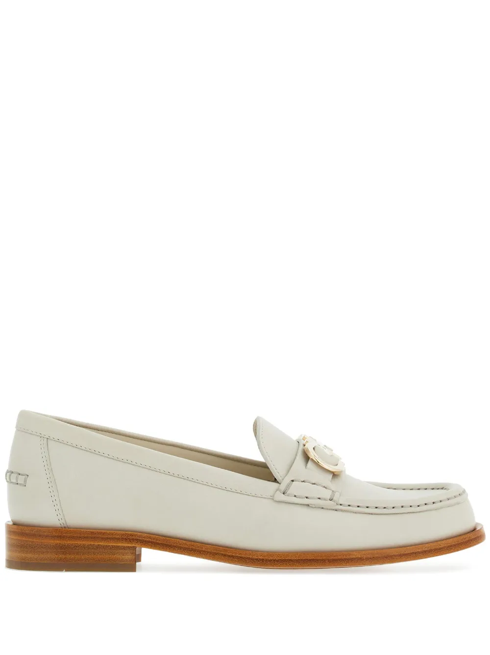 Ferragamo Gancini Leather Loafers In Weiss