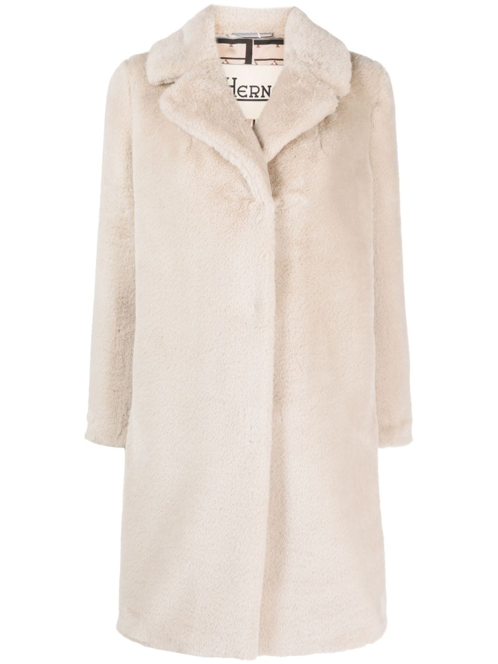 Shop Herno Faux-fur Single-breasted Coat In Neutrals