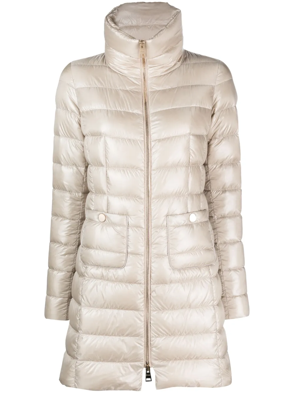 Autumn Warm Jacket Women Solid Puffer Cotton-Padded Zip-Up Coat Two-Pocket Adjustable Top Long Sleeve Turtleneck Jurk