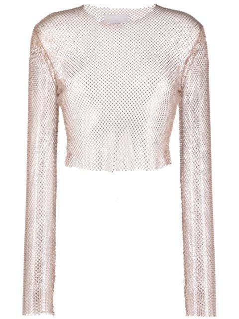 Genny rhinestone mesh cropped blouse