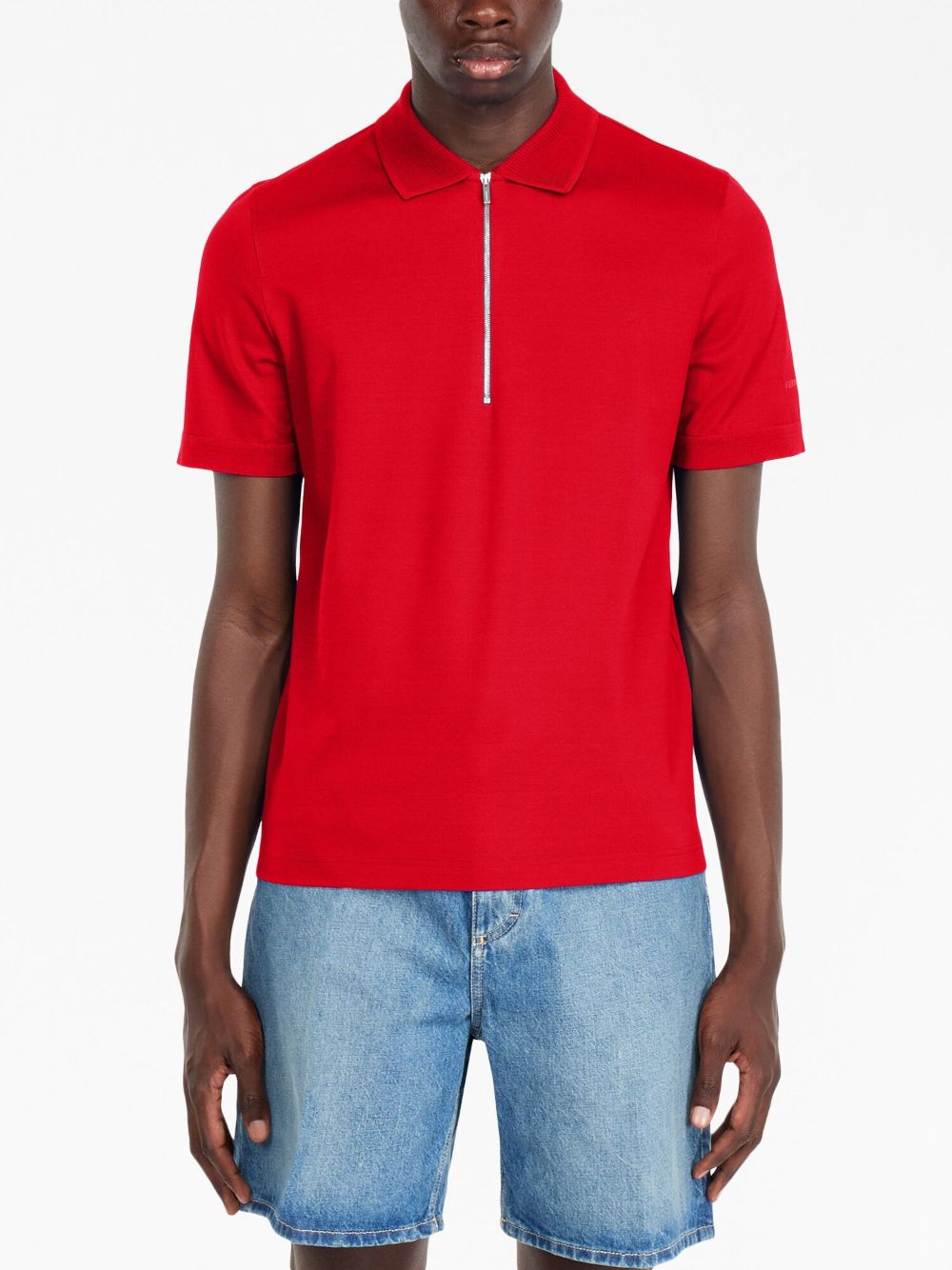 Shop Ferragamo Logo-print Zip-up Polo Shirt In Red