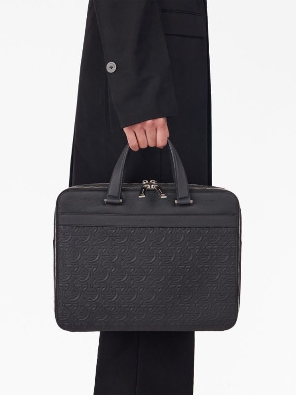 Salvatore Ferragamo Monogram-Embossed Leather Briefcase - Black