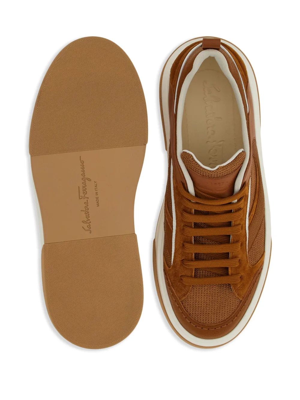 Ferragamo quilted panelled-design sneakers Brown