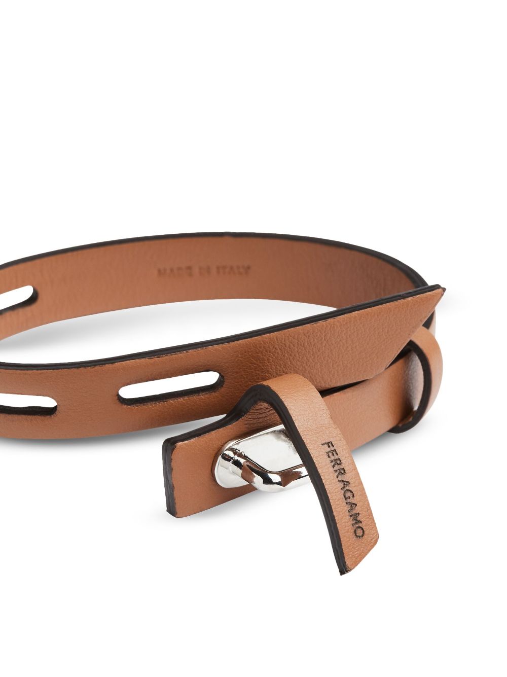 Shop Ferragamo Logo-print Leather Bracelet In Brown
