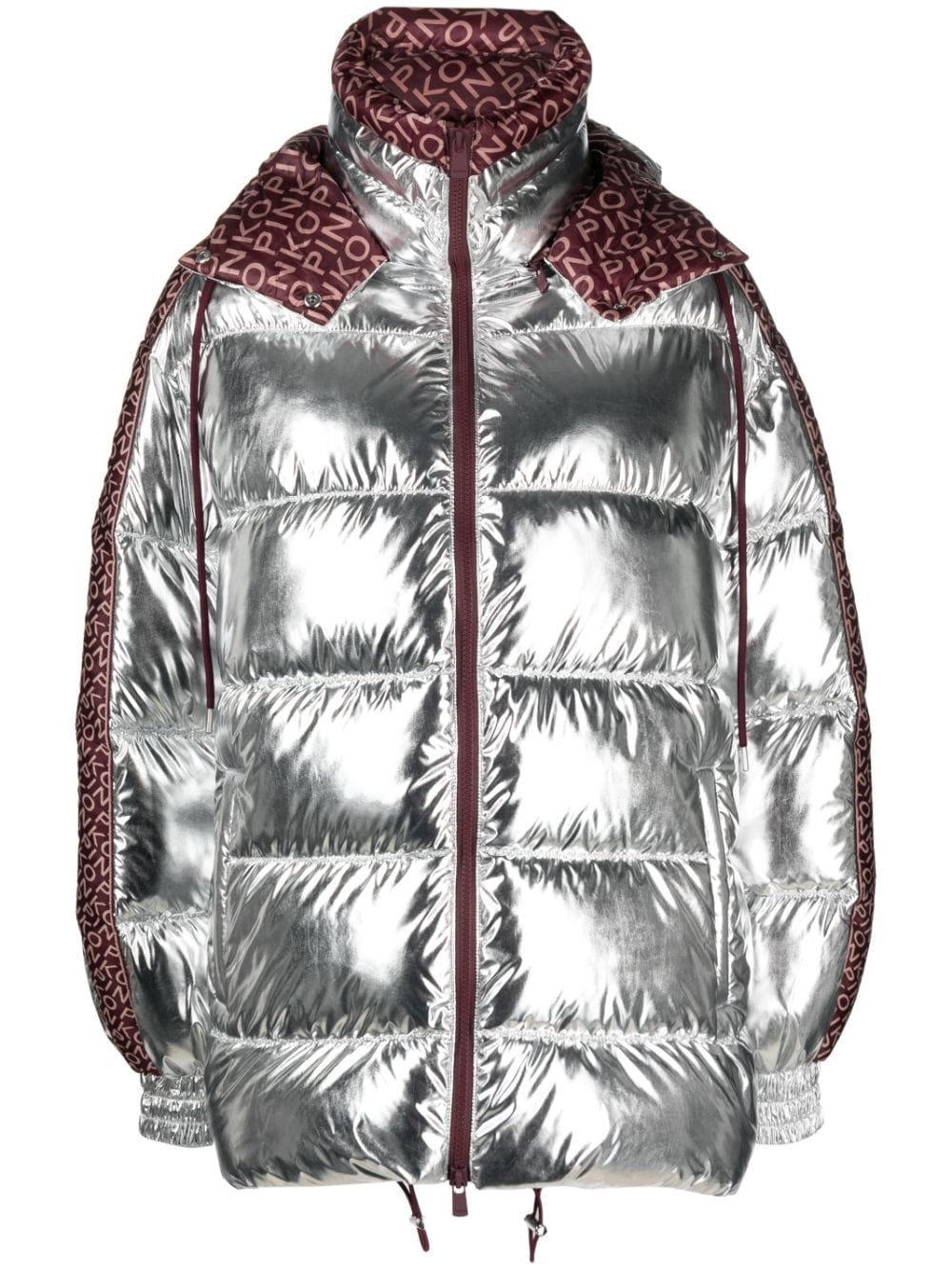 Pinko Laminated-effect Puffer Jacket In Silver