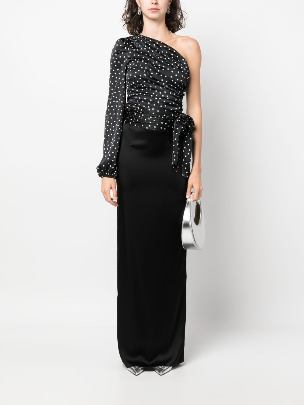 PINKO polka-dot one-shoulder blouse - Zwart