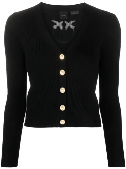 PINKO ribbed-knit V-neck wool cardigan