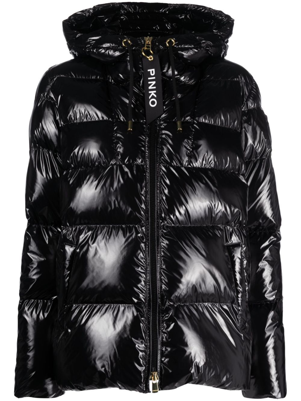 Shop Pinko Quilted Hooded Puffer Jacket In Black