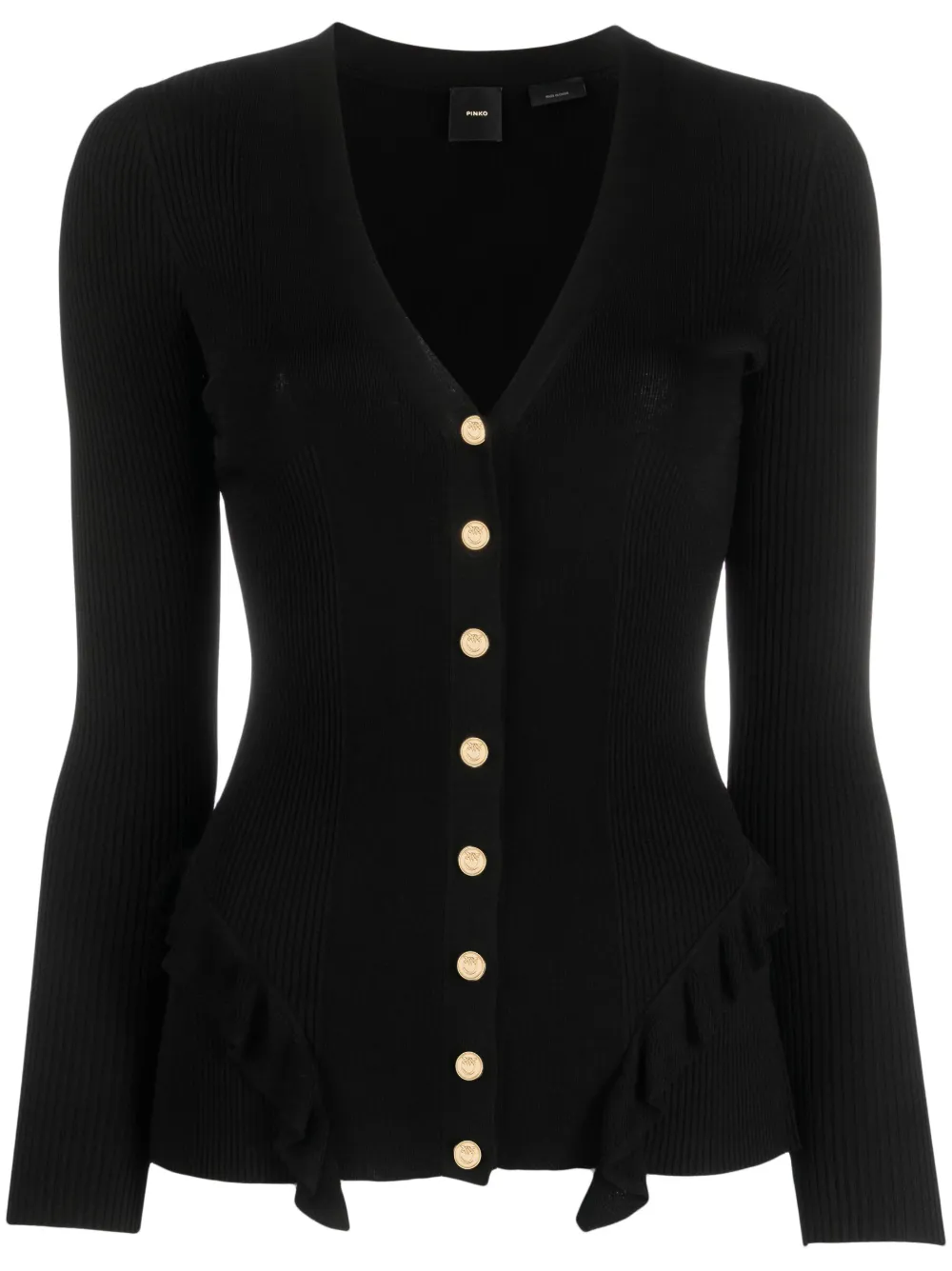 PINKO V-neck ruched-detail cardigan – Black