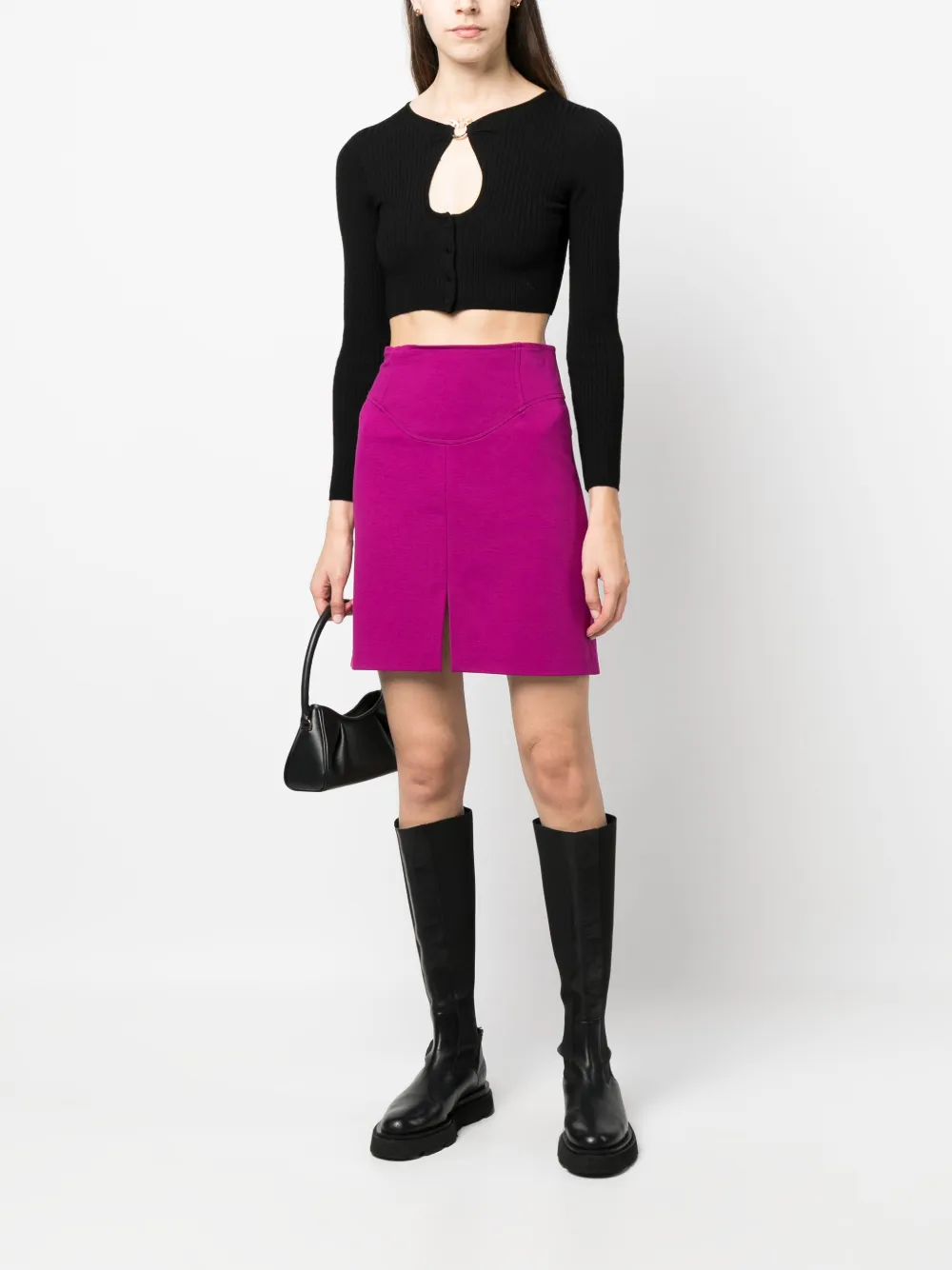 PINKO cut-out ribbed-knit cropped cardigan - Zwart