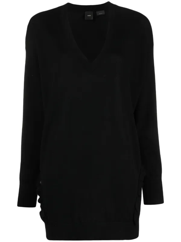 PINKO ruffle-detail V-neck Wool Jumper Black FARFETCH IN