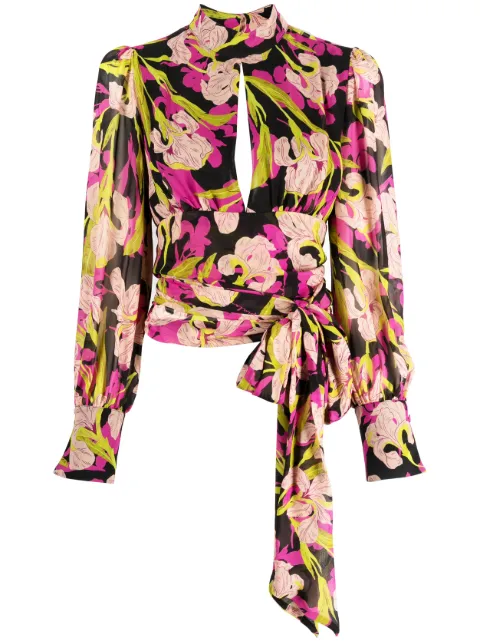 PINKO floral-print long-sleeve blouse
