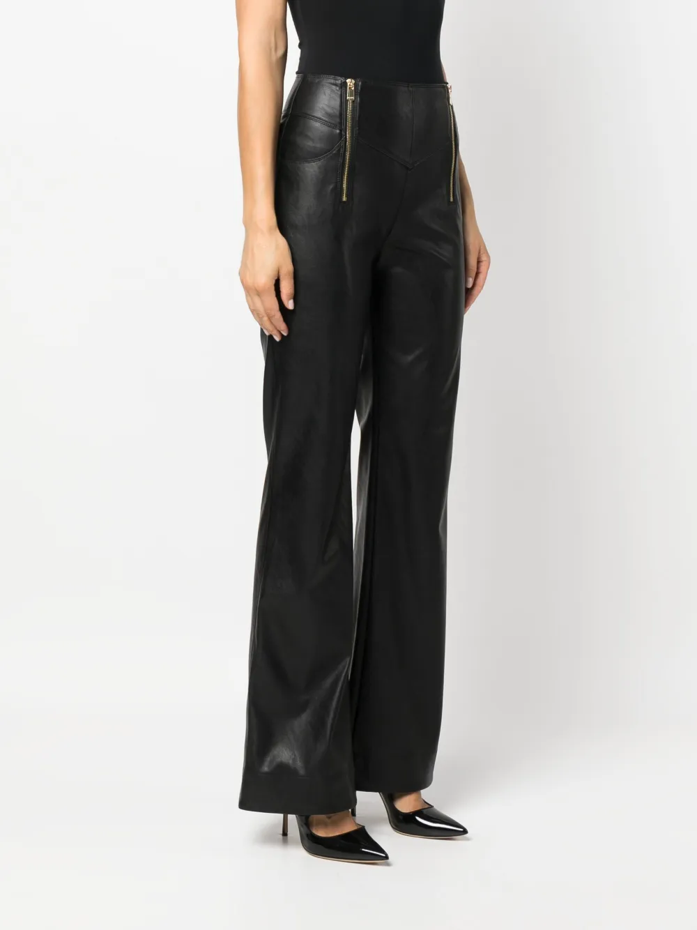 PINKO Flared broek van imitatieleer Zwart